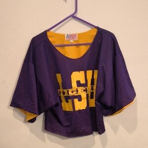 LSU Tigers Purple and Gold Mesh Jersey Top Cropped Size L